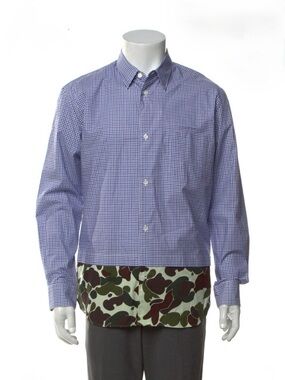Comme des Garcons Purple Check Button-Up Shirt with Camouflage Hem